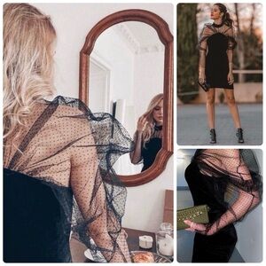 ZARA Combination Velvet Organza Long Puff Sleeve Black Mini Cocktail Dress (NYE)